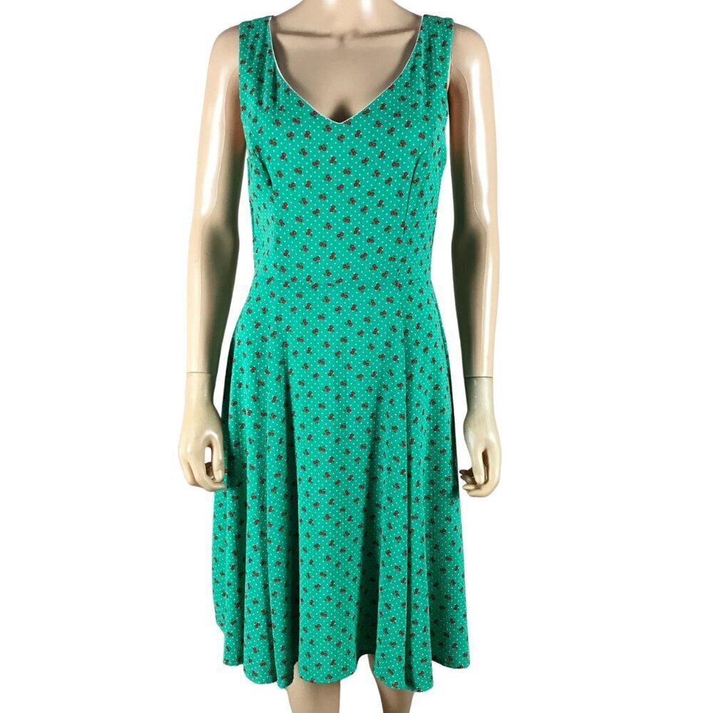 EVA ROSE Green Cherry Print Fit & Flare Dress MEDIUM